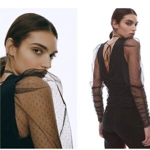 Anthropologie Maeve Sheer Puff Sleeve Top in Black